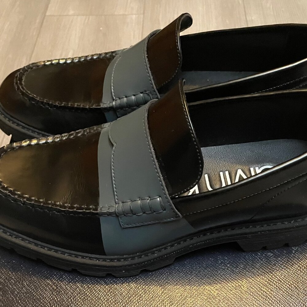 Calvin Klein Men's Leather Loafers US Size 9 Black/Petrol Green